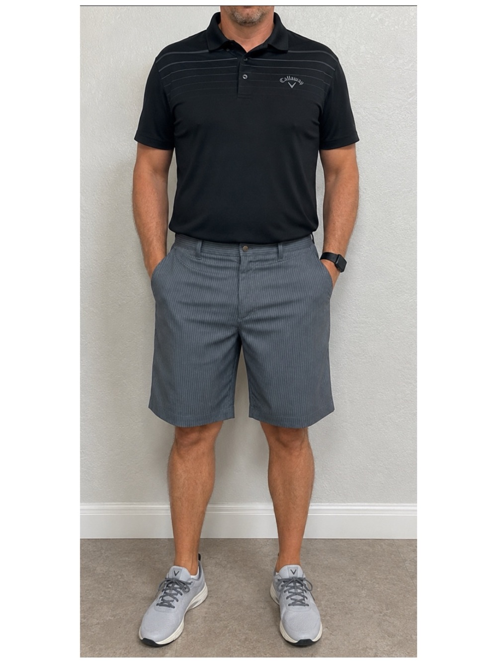 CALLAWAY Men’s Size 38 Gray Striped Golf Performance Flat Front Shorts Stretch‎